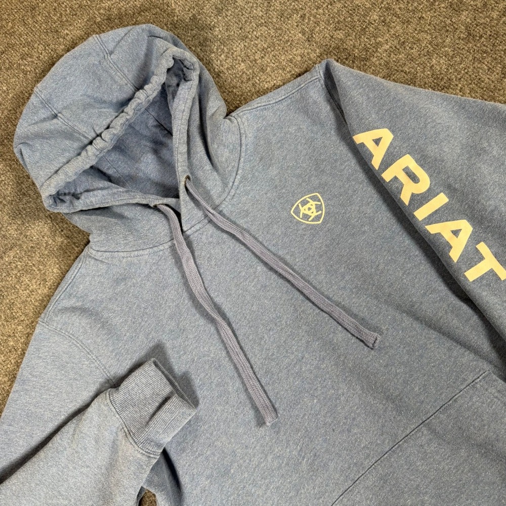 Ariat Womens Blue Heathered Logo Sleeve Fleece Pullover Hoodie Medium #4642